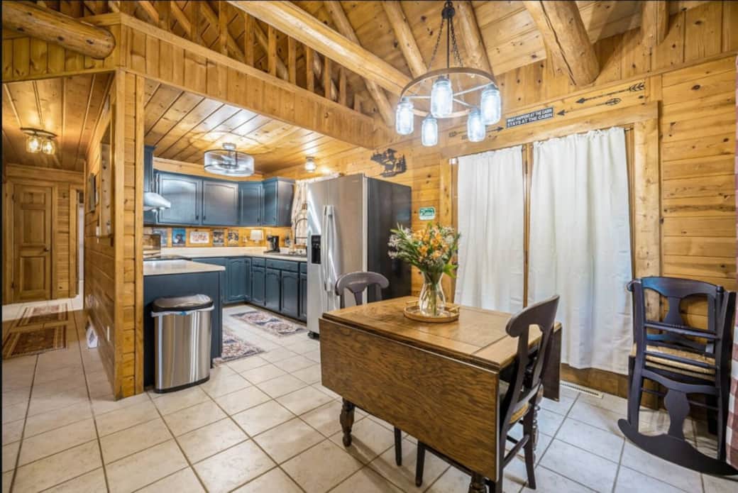 Foldable dining table and access to the back porch 