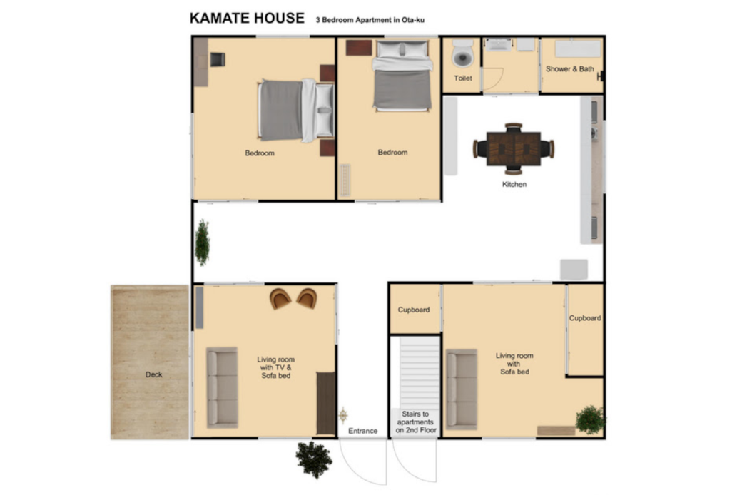 Spacious layout all on one floor — perfect for families and groups with children or luggage.