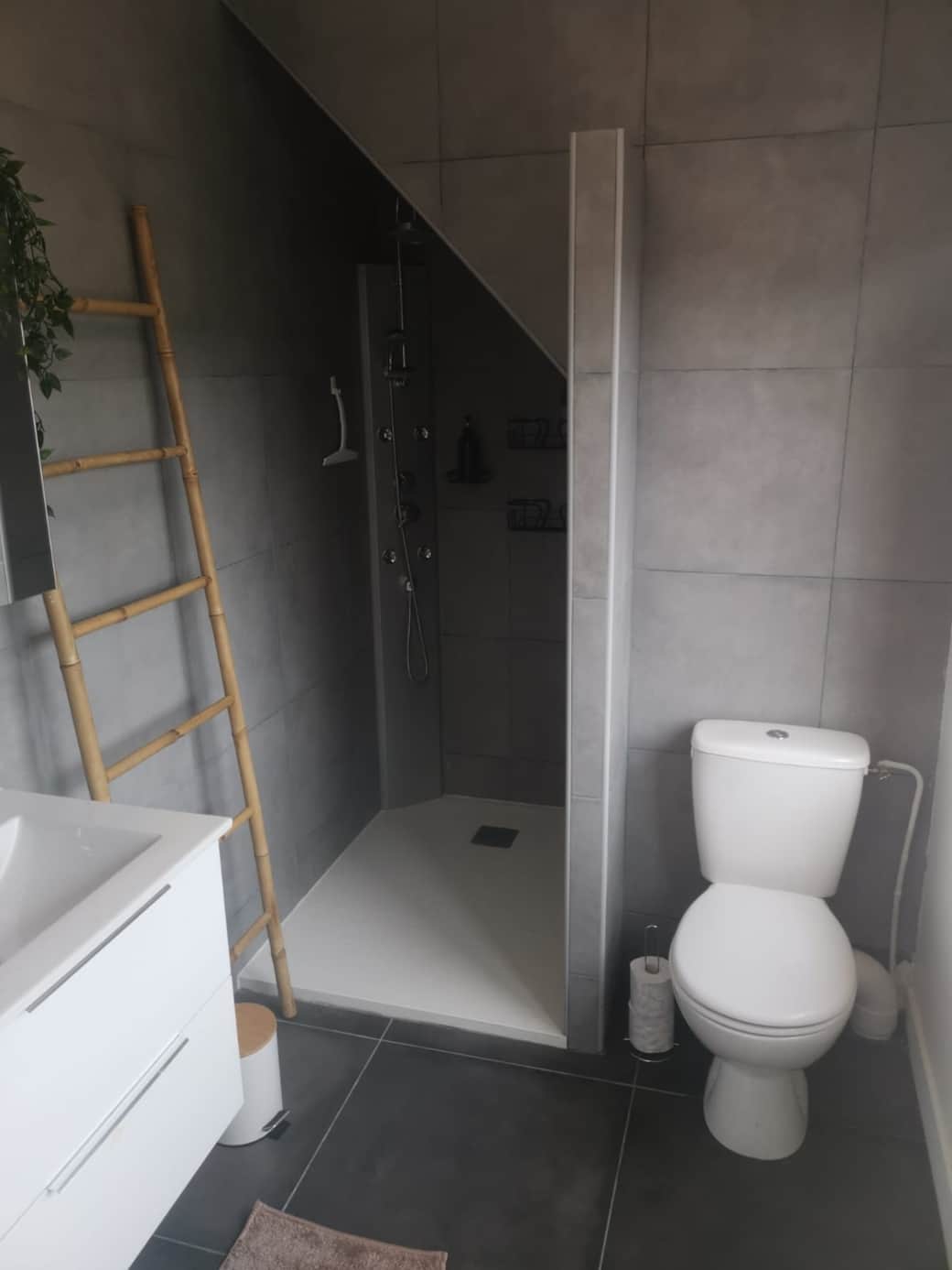 Salle d'eau avec douche et lavabo