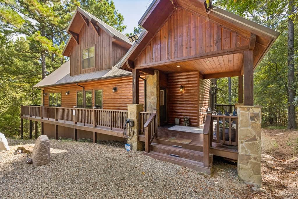 Covered Porch Entry & Rock Pillars