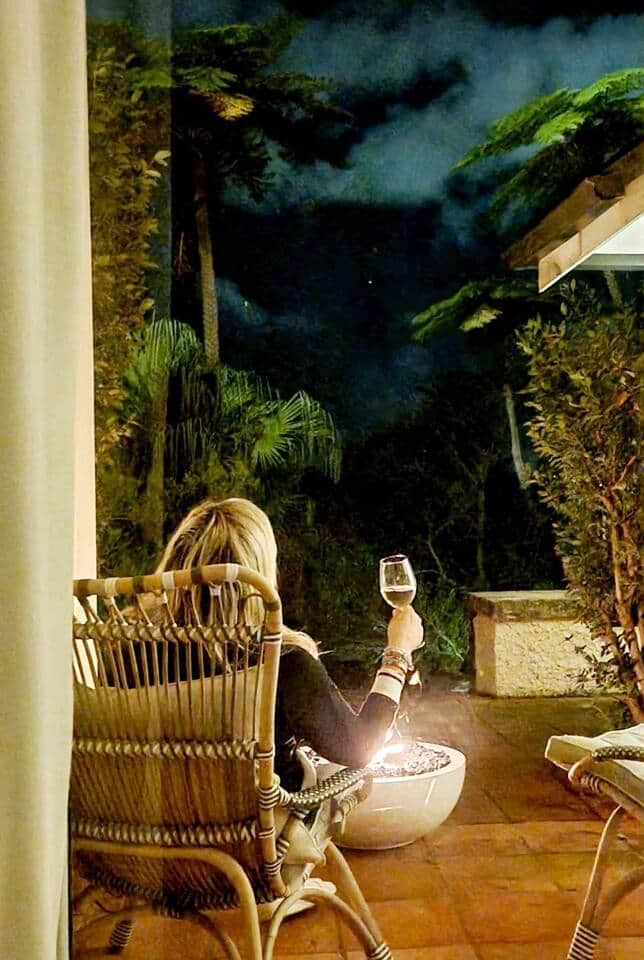 A beautiful ethanol fire pit and ready to light. Enjoy the magic!