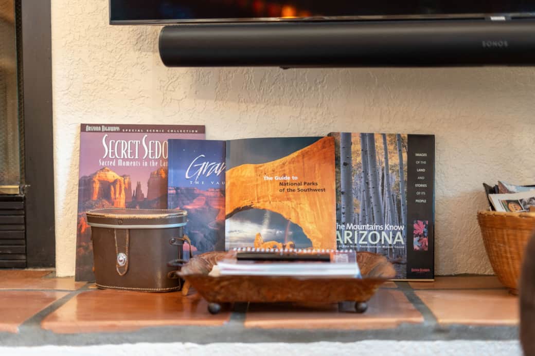 Take a peek at some books from the surrounding area or listen to the new sound system for the 65" tv