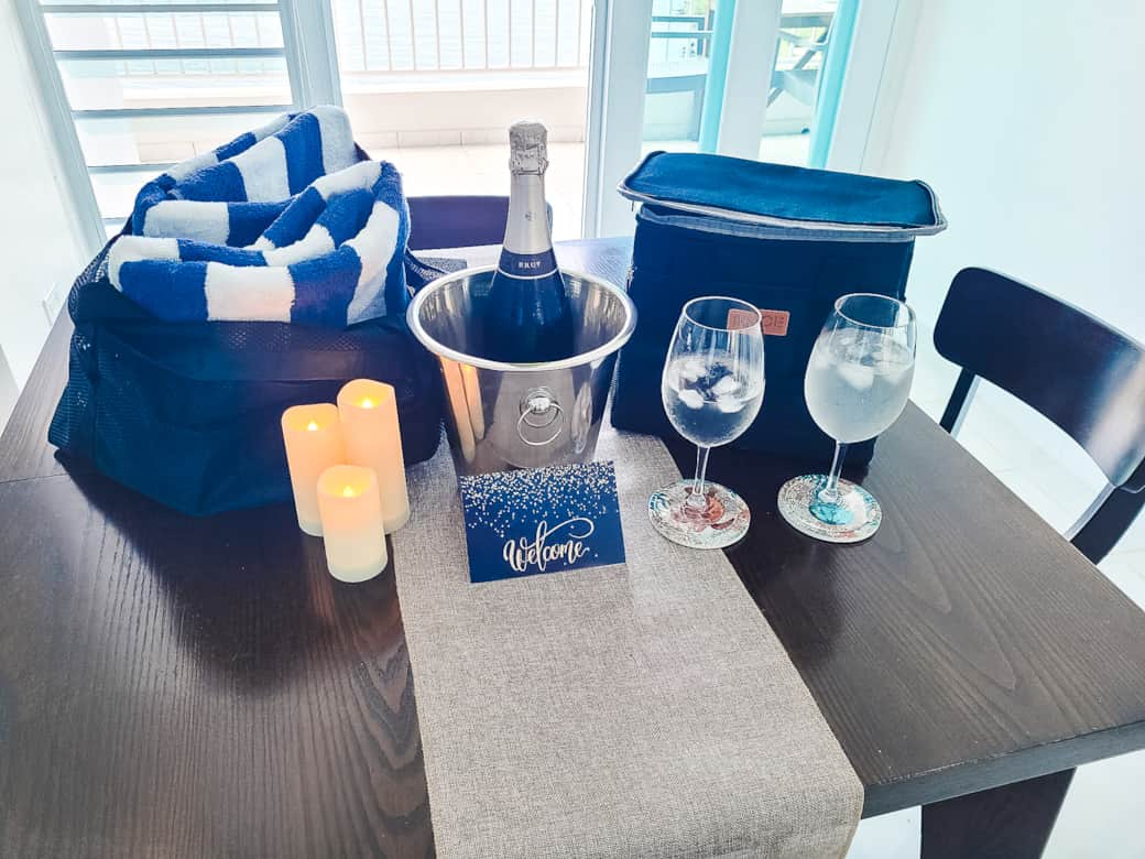 Dining Room Table with Wine Bucket, Towles and Cooler