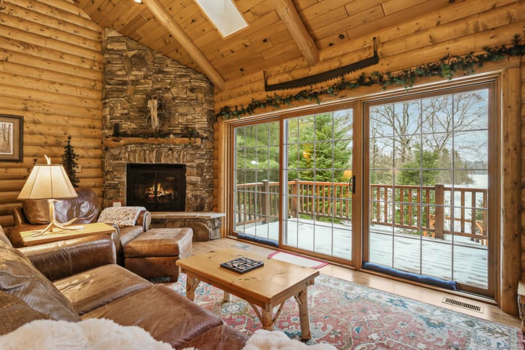 Main floor living room with lake view