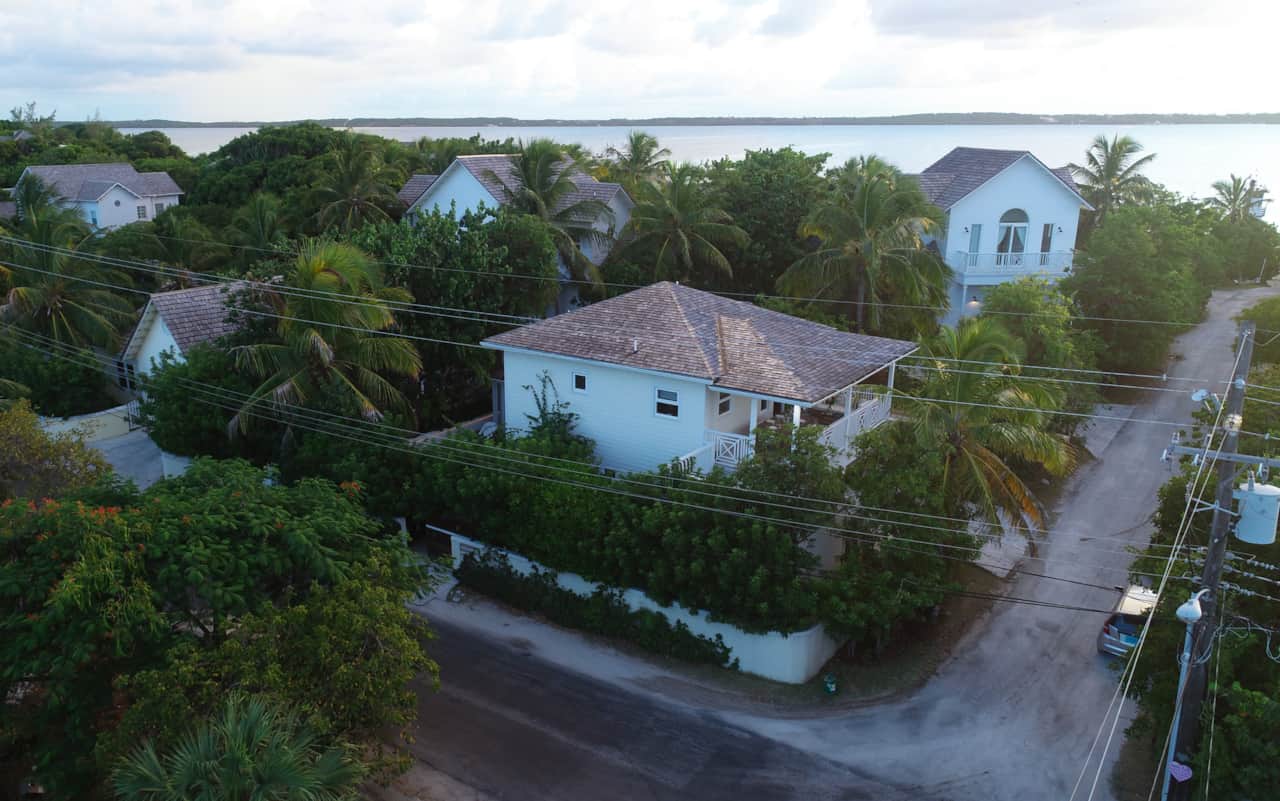 Aerial view of Sunset of The Hideaway, a luxury 2-acre estate on Harbour Island