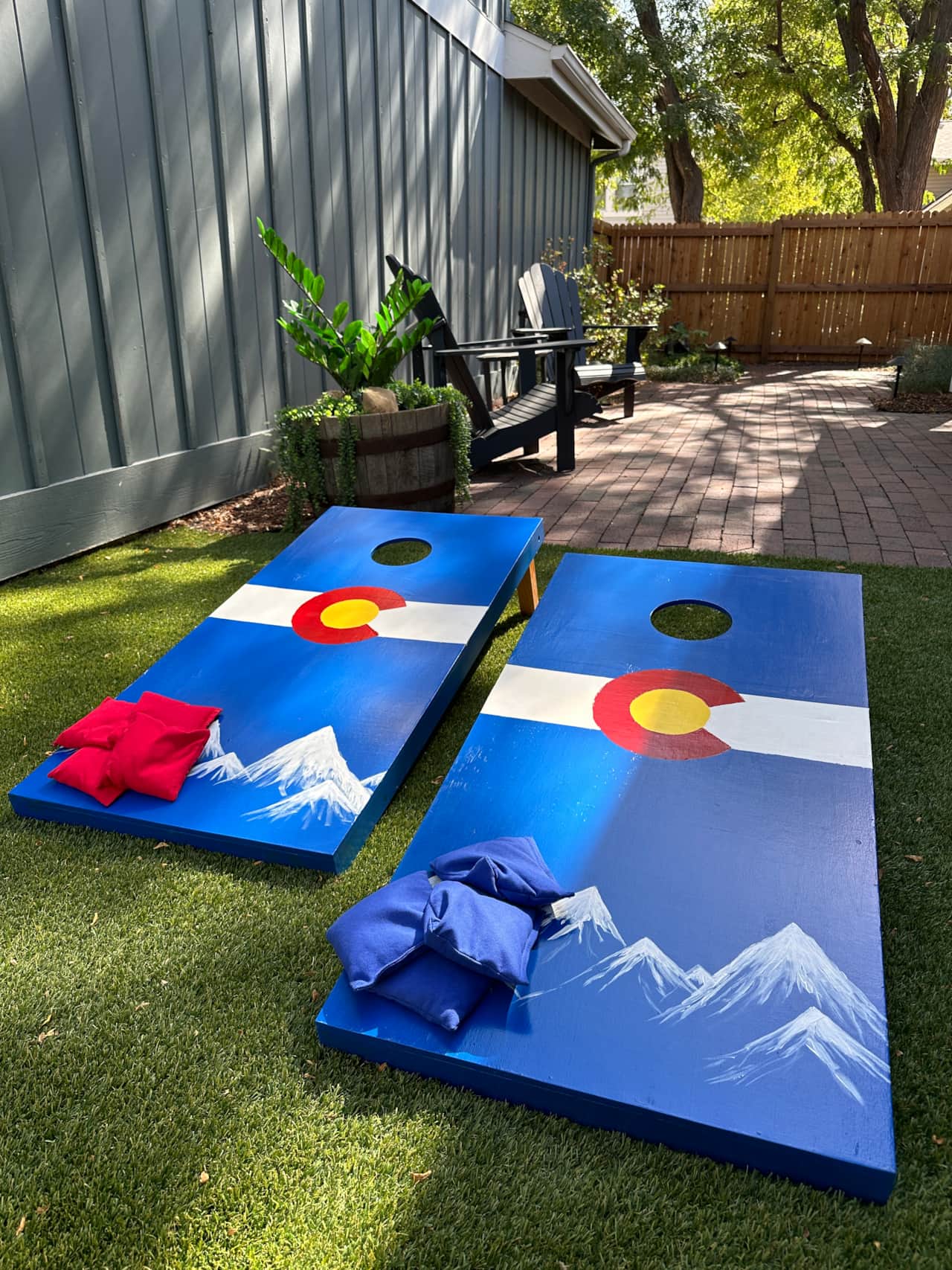 Enjoy a game of cornhole on our hand-made, Colorado-themed boards.