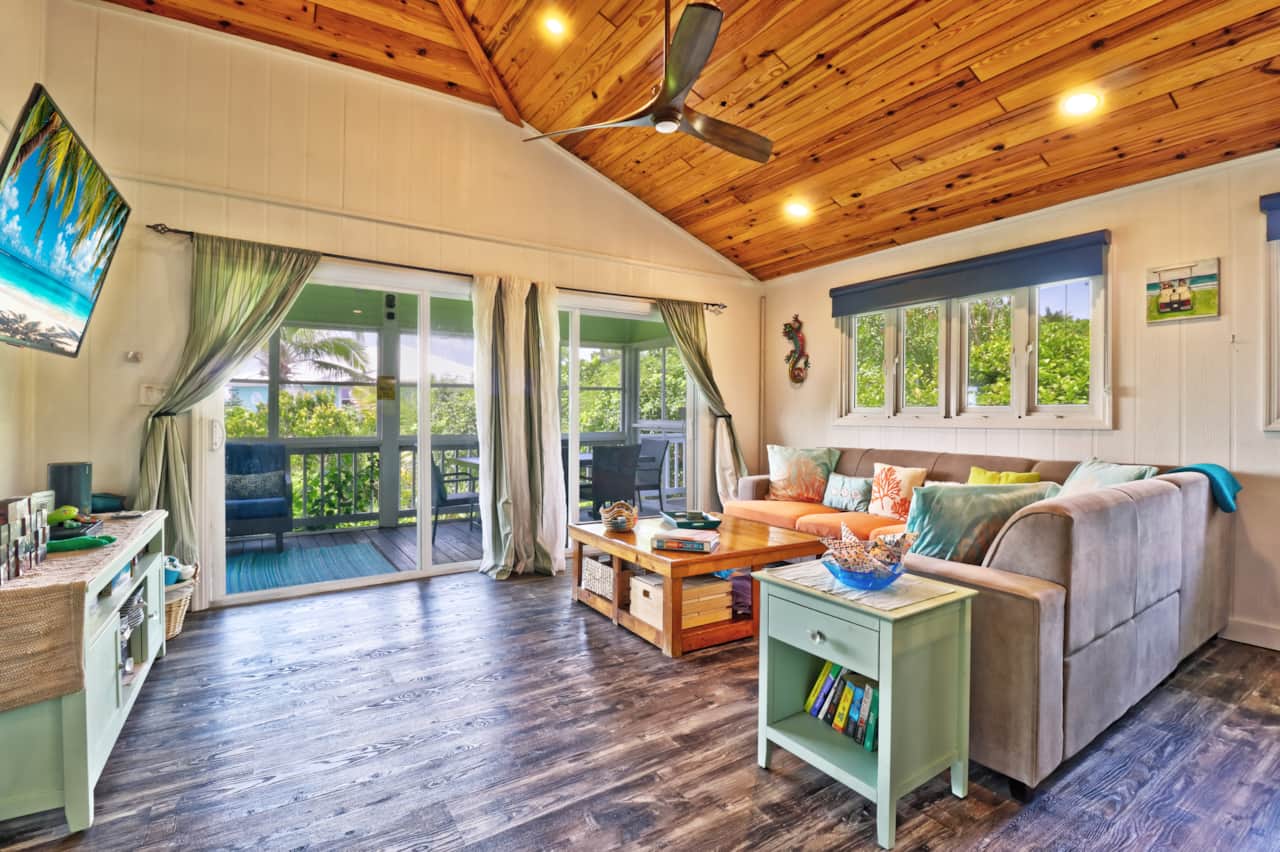 Our open floorplan living area flows from living room, to dinging coffee/wet bar to kitchen