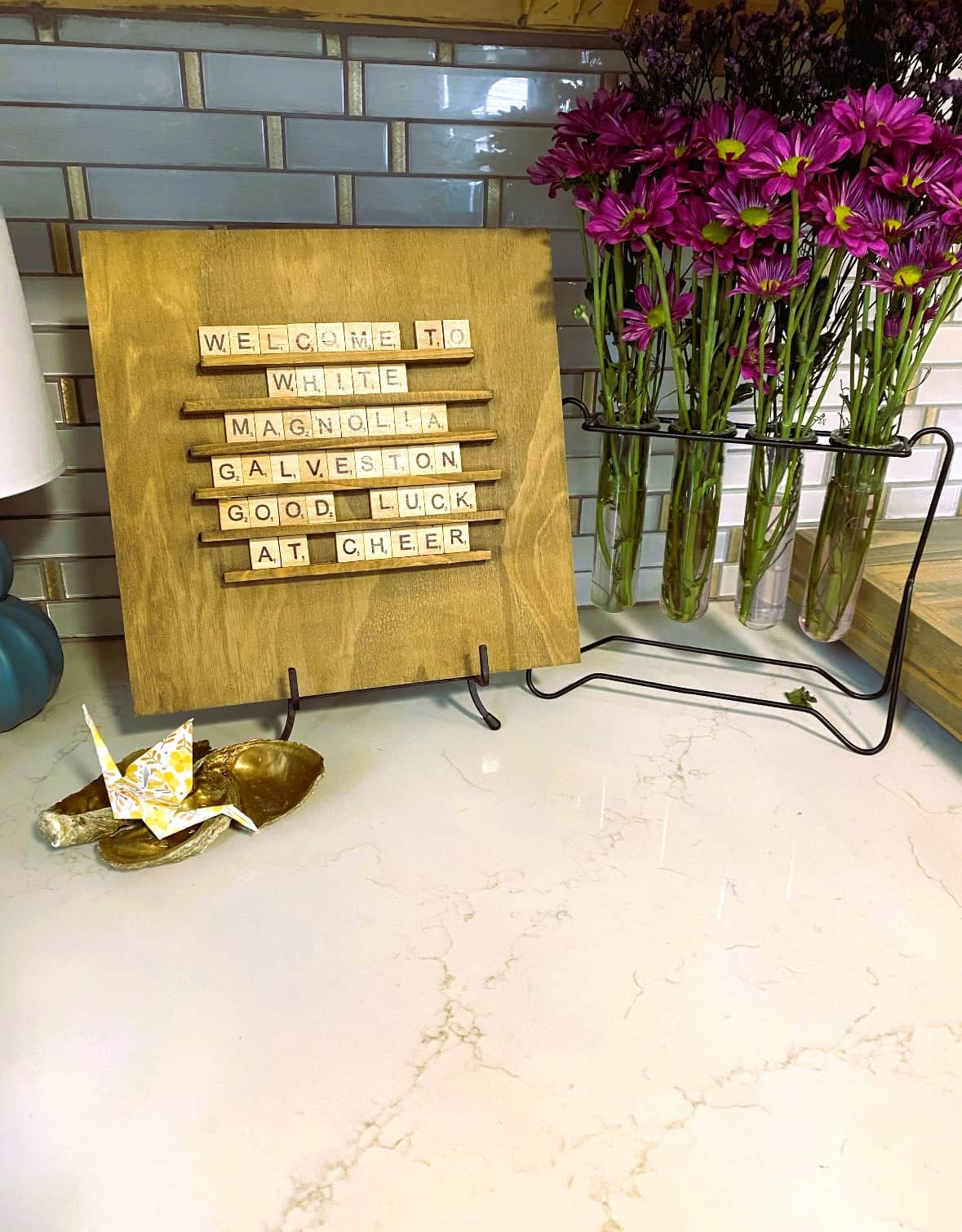 Custom welcome message for cheer guest at White Magnolia Galveston