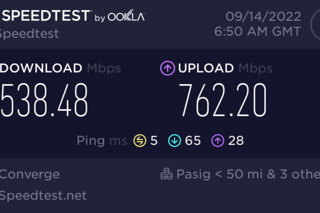 The place is subscribed to Converge 800MBPS WIFI