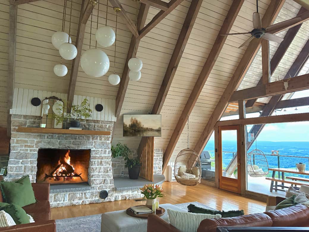 Cozy wood fireplace. 