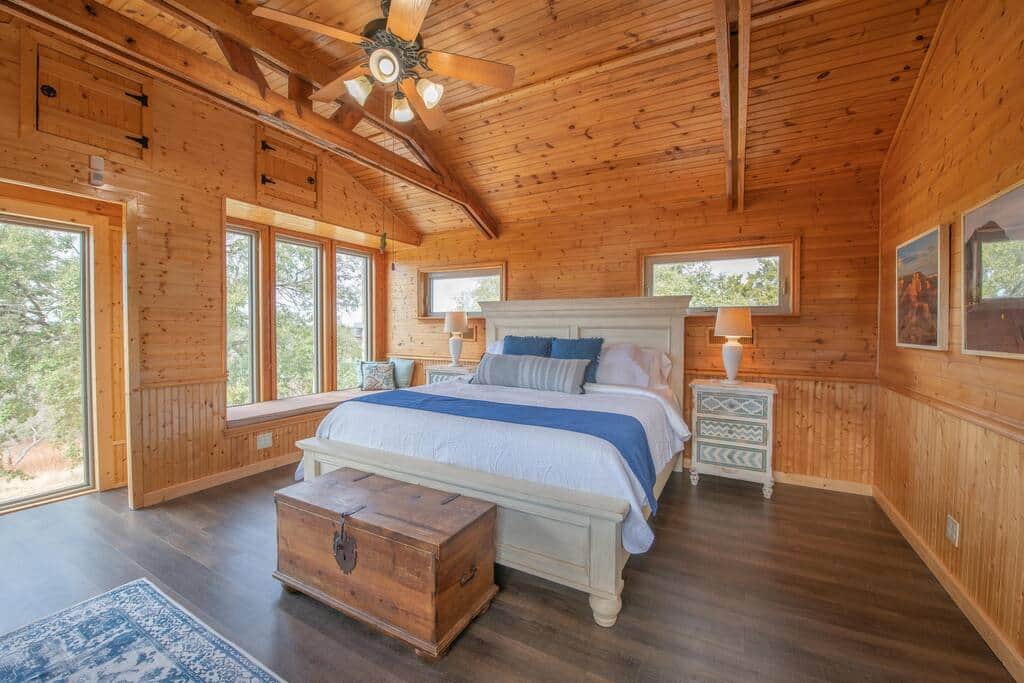 The main bedroom is upstairs with a King Bed and Nectar soft memory foam mattress.