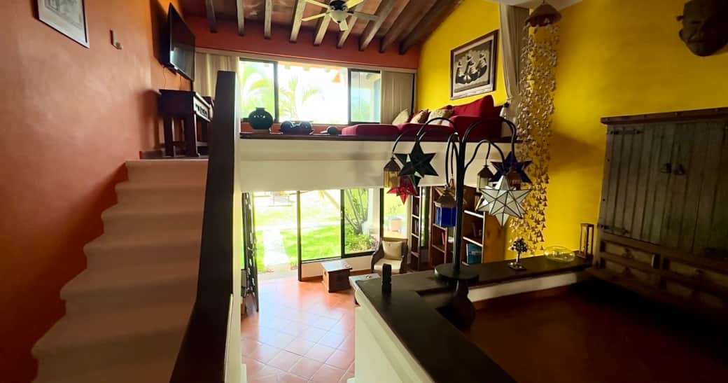 Bright living space tastefully decorated in a Mexican style