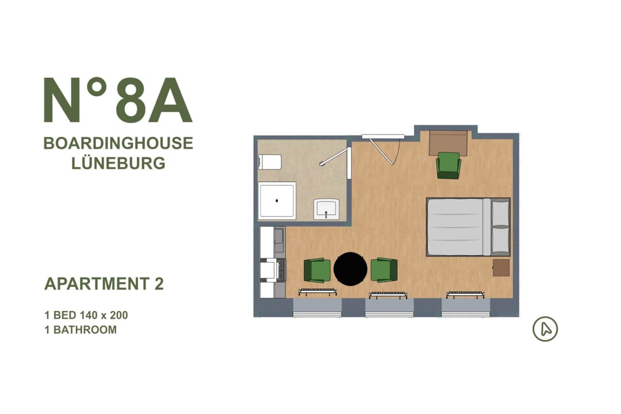 Großzügiger Grundriss mit eigenem Bad und Küche im N°8A Boardinghouse Lüneburg
