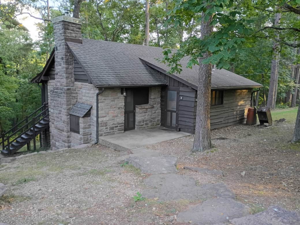 Rustic stone and wood cabin at Buffalo Point near Buffalo National River Arkansas