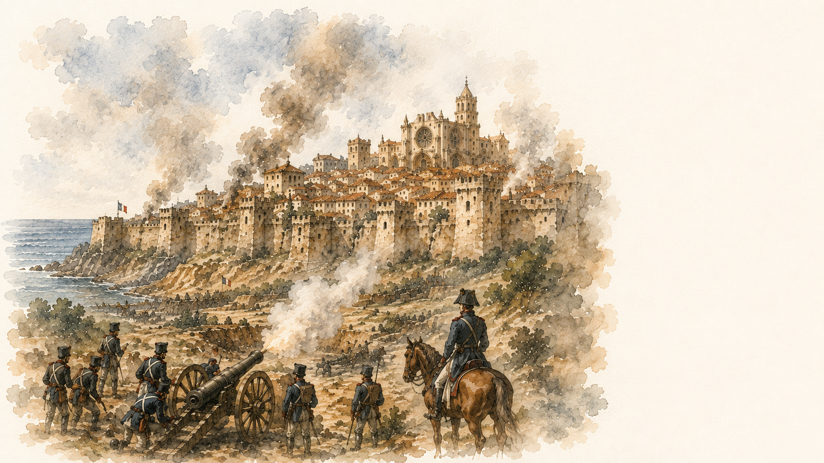 Watercolour interpretation of the siege of Tarragona in 1811