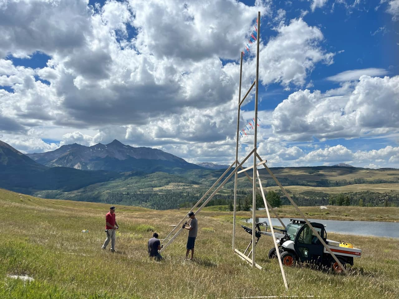 Story pole setup at potential home build site in West Meadows overlooking Mt Wilson