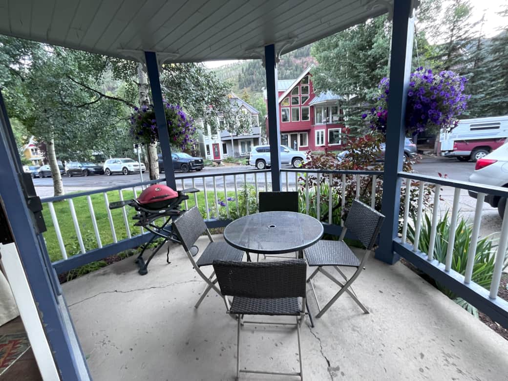 Private deck with seating and grill as well as easy outside access for your pet