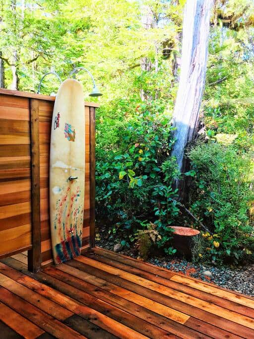 Hot outdoor shower on private bedroom patio