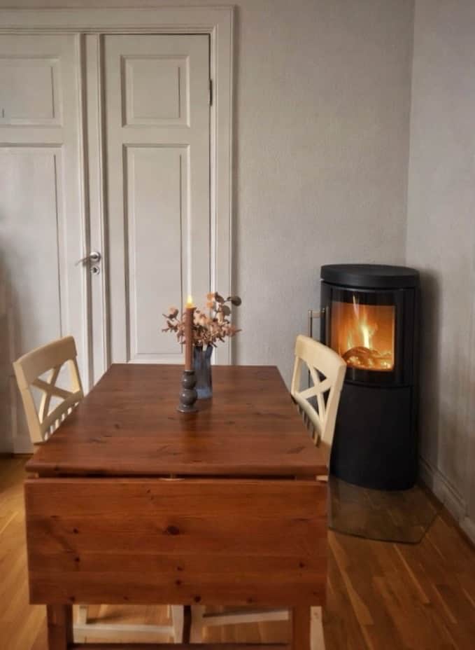 Dining area with cozy wood burner