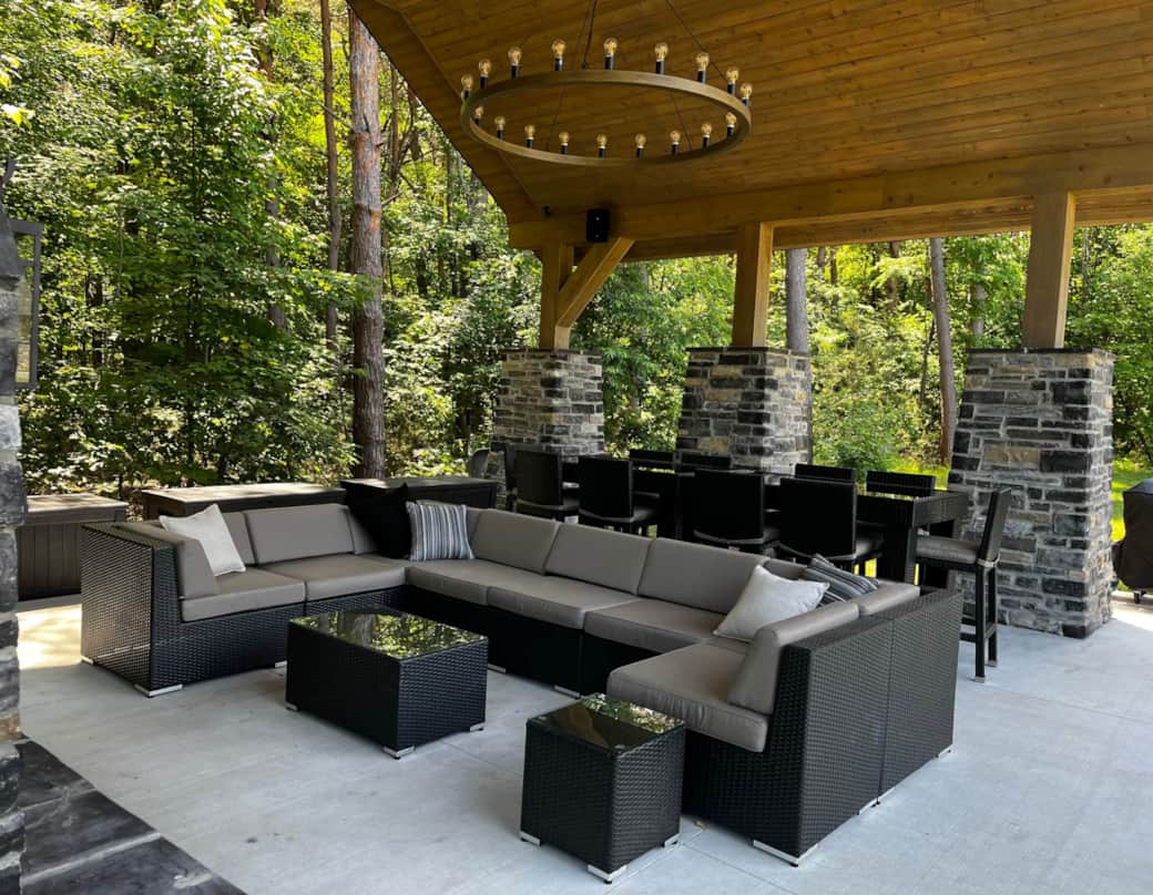 Private outdoor space with wood burning fireplace Private outdoor space with wood burning fireplace