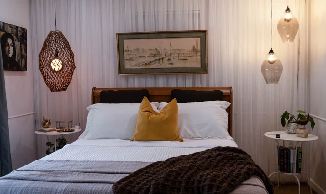 Amber lights are used in the bedrooms to help you get a restful sleep. Lights control on nightstand