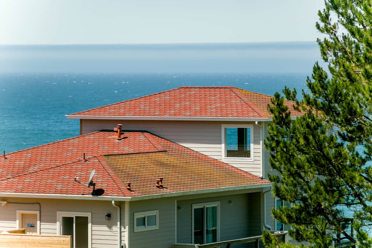 View from the street looking at Cliff House in Shelter Cove, CA