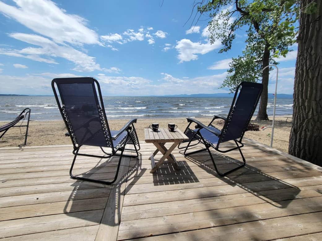 Sixty miles of unobstructed Lake Champlain views from the deck. Including The Green Mountains of Vermont and the Adirondack Mountains of New York. 
