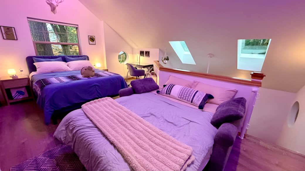 Sofa upstairs unfolds into a second queen bed