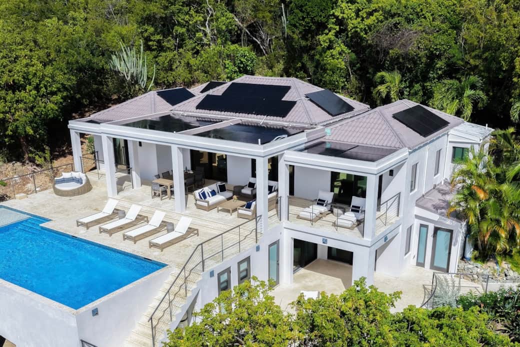 Full villa drone photo that shows upper and lower level Full villa drone photo that shows upper and lower level