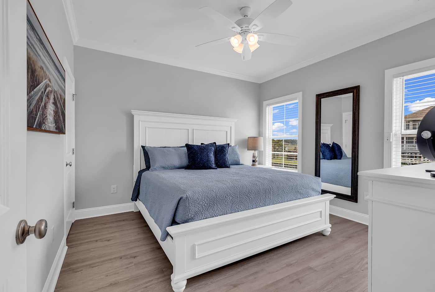 King bedroom with private bathroom and canal views