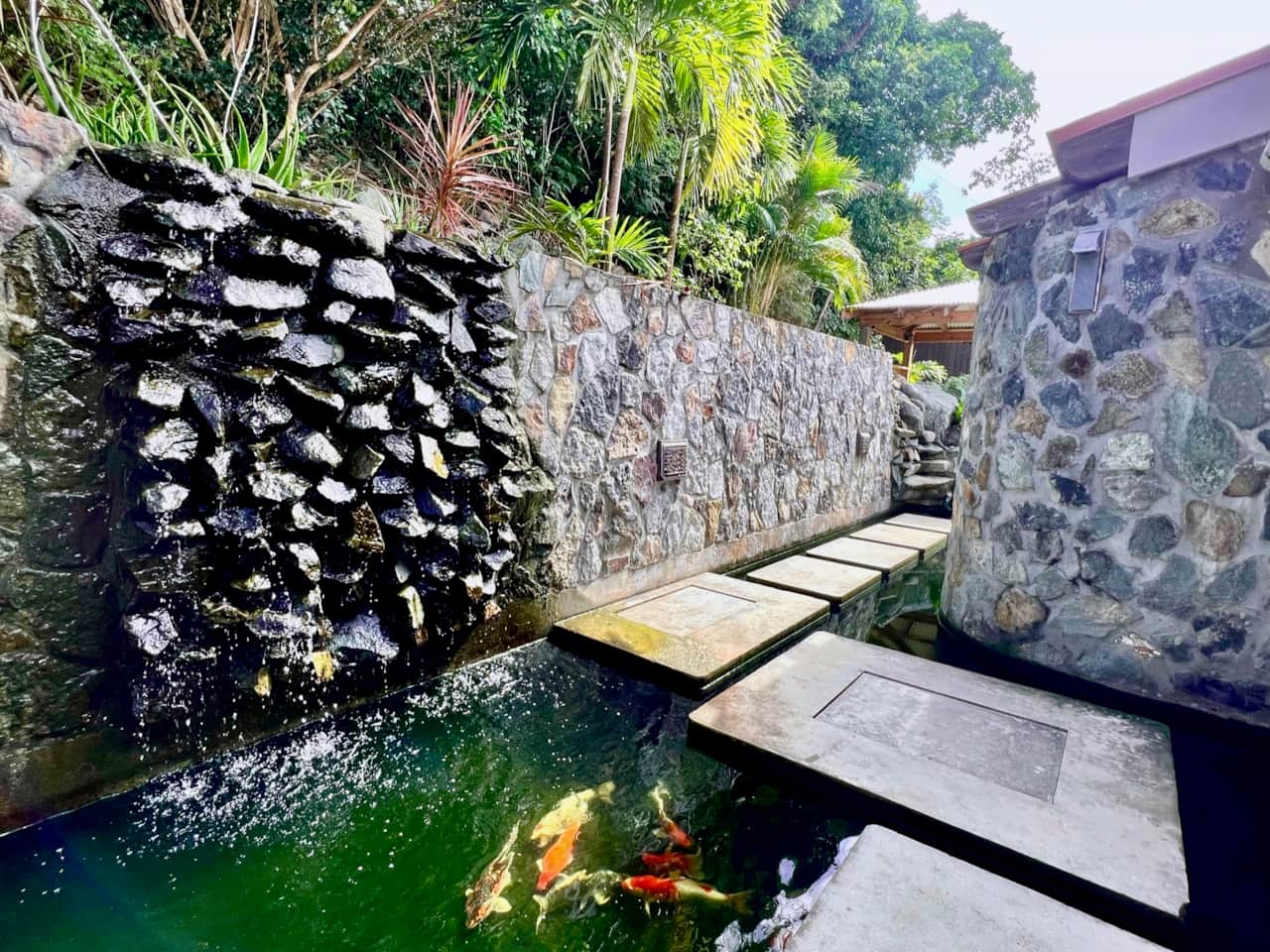 Water garden leading around the property