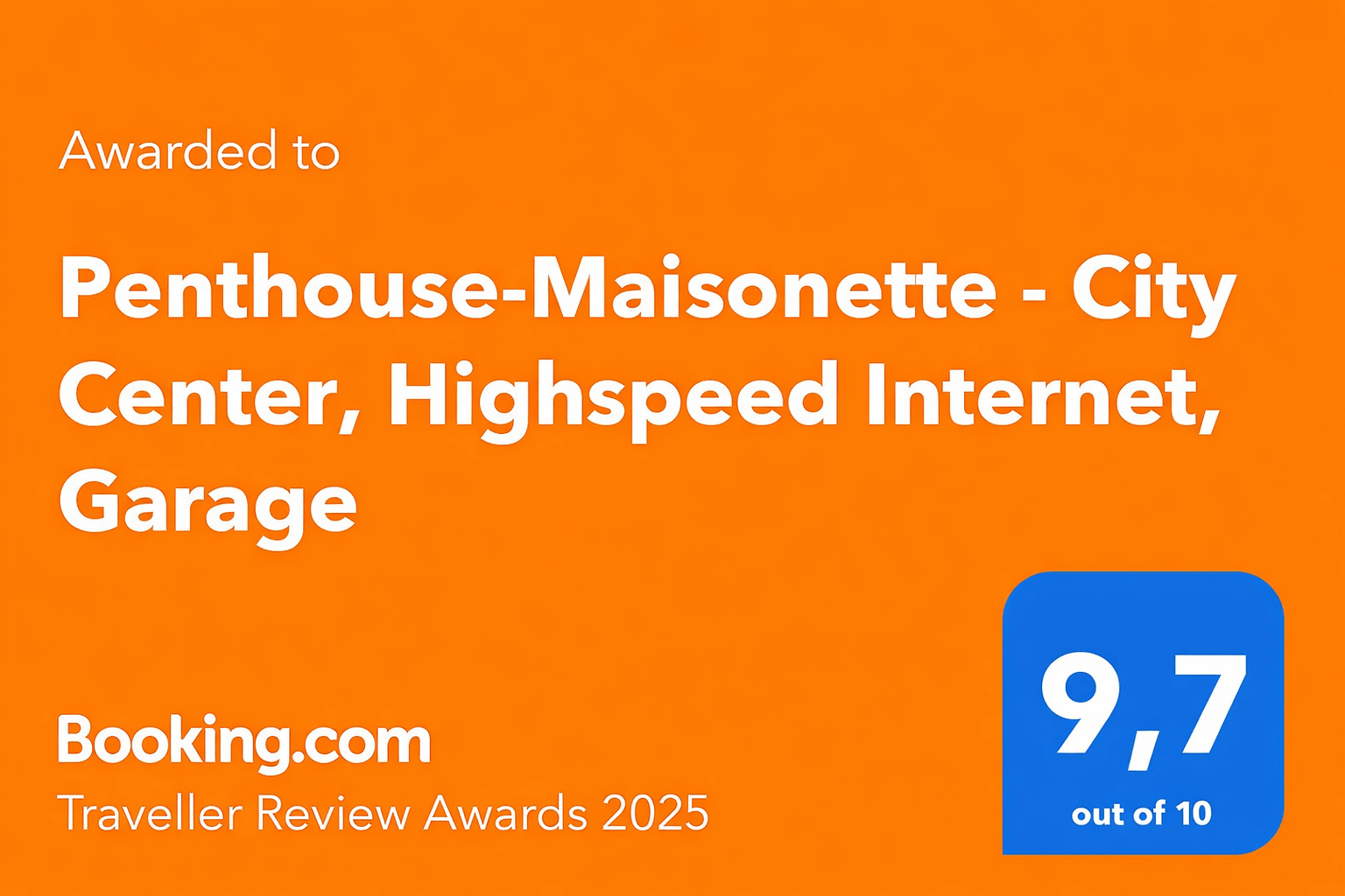 Booking.com Traveller Review Awards 2025 für das Penthouse-Maisonette in Worms – Bewertung 9,7 von 10.