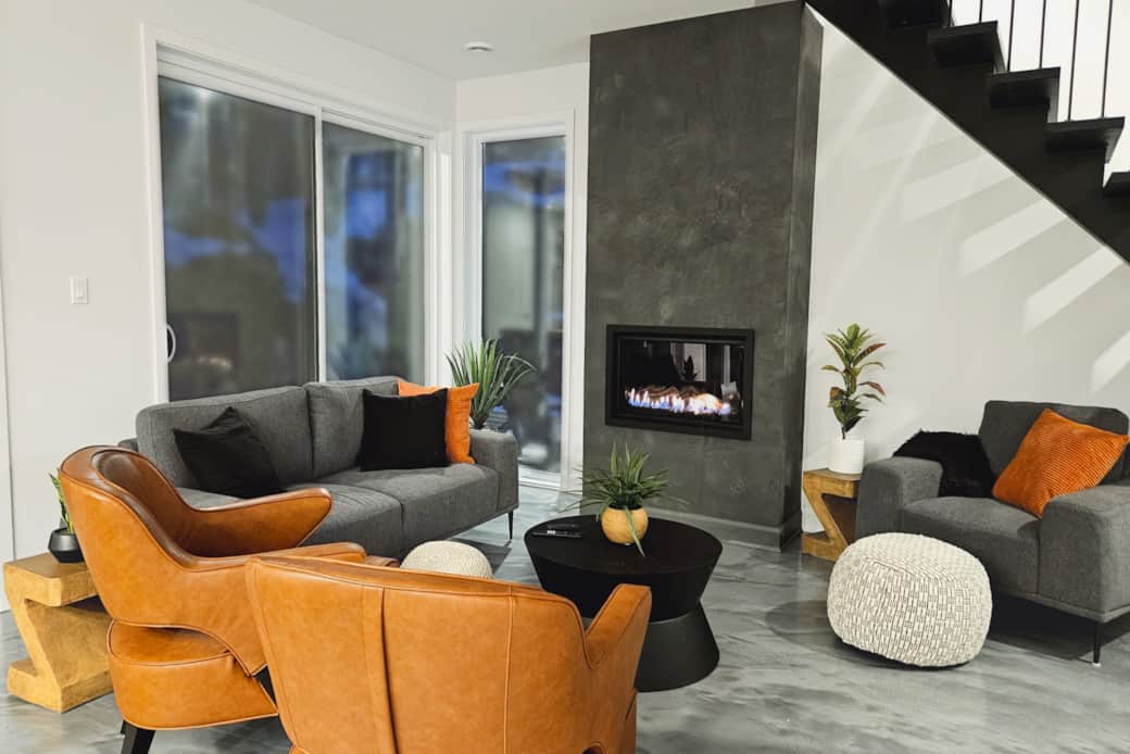 Living Room at night with propane fireplace