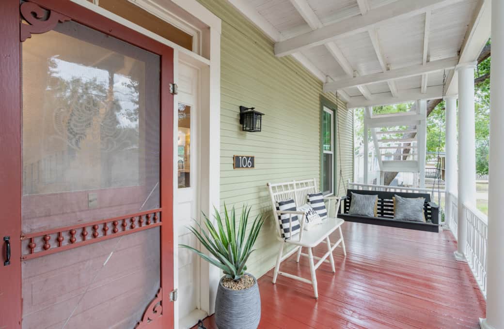 Swinging on the porch is an idyllic way to relax on your trip Swinging on the porch is an idyllic way to relax on your trip