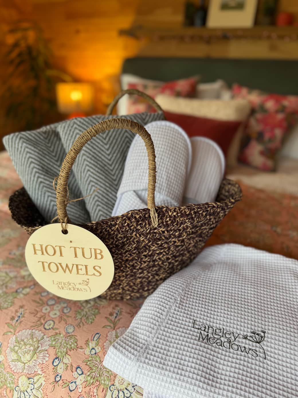 Hot Tub Towels and Slipper Basket
