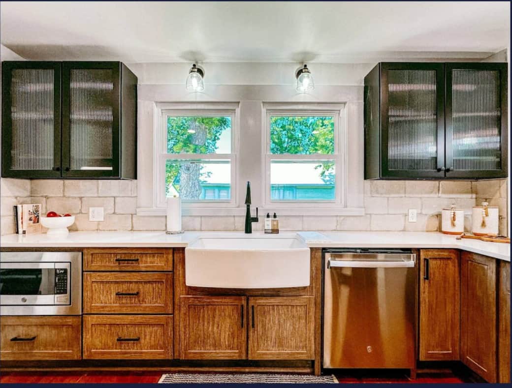 Kitchen with apron sink with plenty of prep space