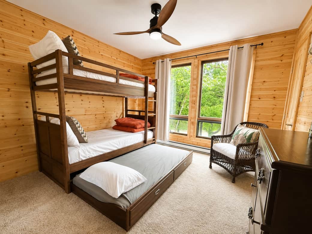Bunk room, equipped with a trundle, is great for kids or groups.
