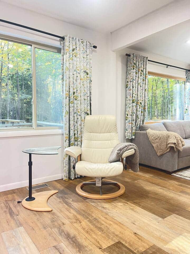 Settle into a reclining reading chair, the perfect spot to unwind with a good book.