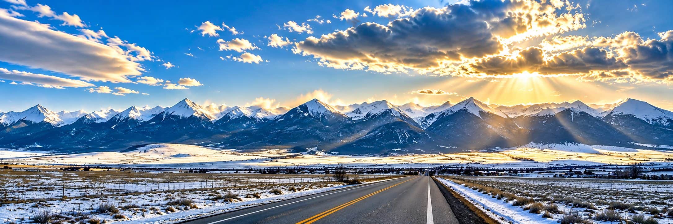 Winter panorama of the Sangre de Cristo Mountains above the Wet Mountain Valley outside Westcliffe, Colorado