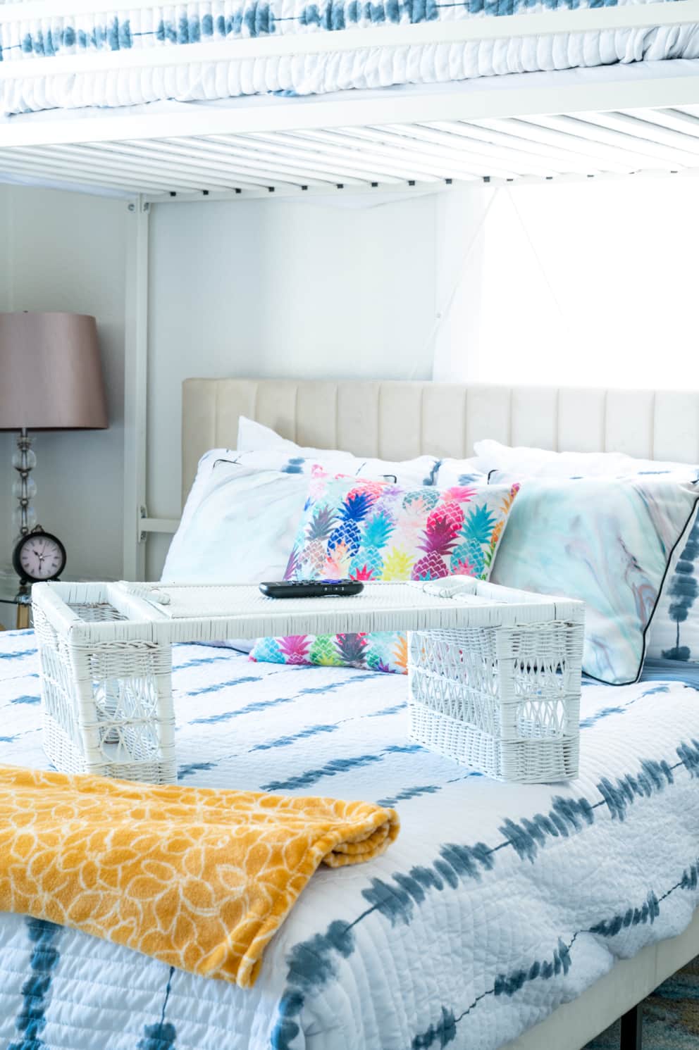 Alternate angle of the group bedroom showing queen bed and twin beds at White Magnolia Galveston