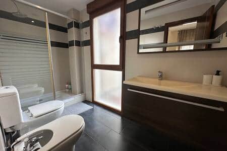 Baño completo con ducha, bidé y amplia encimera de lavabo