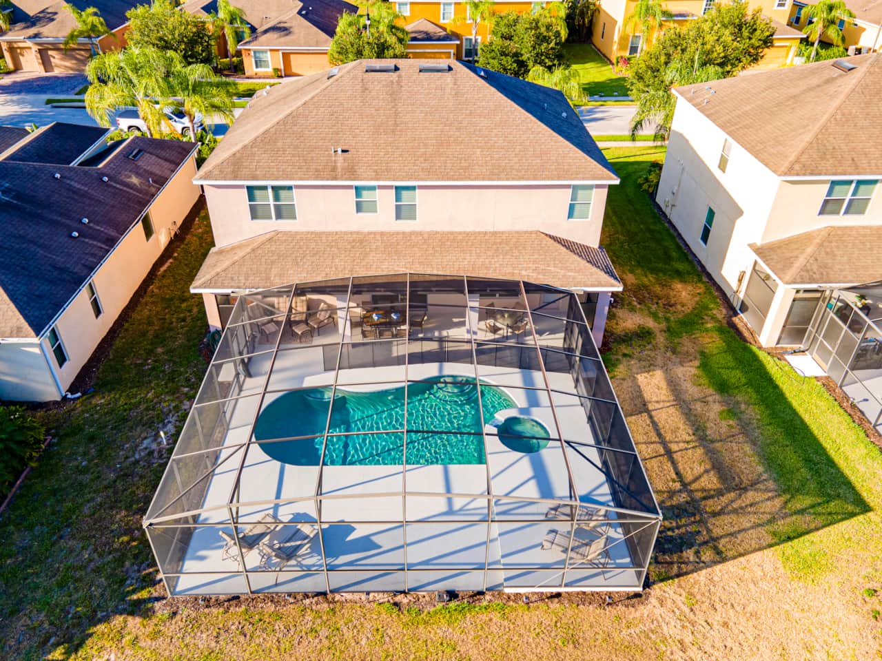 Aerial view of the Pool and Extended Decking