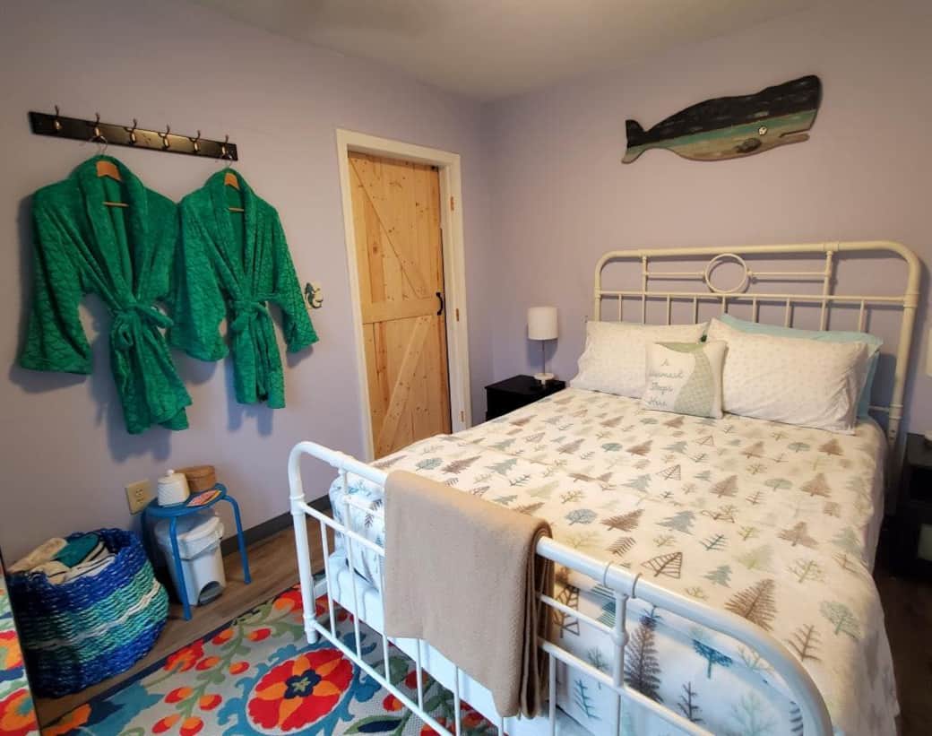 Wrap yourself in the most comfortable mermaid robes as you saunter to the hot tub which is located just a few steps outside the slider door. Wrap yourself in the most comfortable mermaid robes as you saunter to the hot tub which is located just a few steps outside the slider door.
