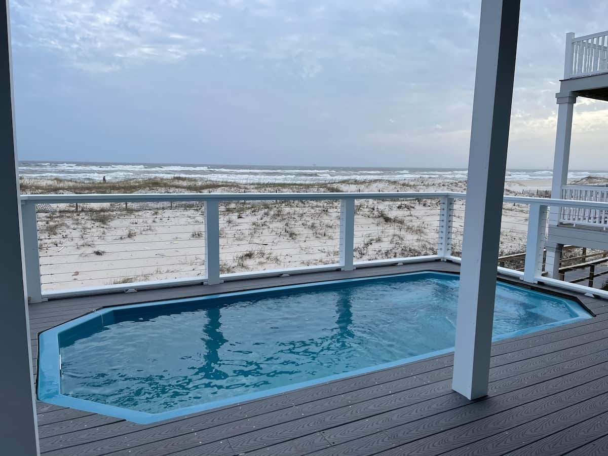 We have tripled the size of the deck. There is now room for multiple people to sunbath on the new deck lounge chairs next to our new heated pool (104 degrees).