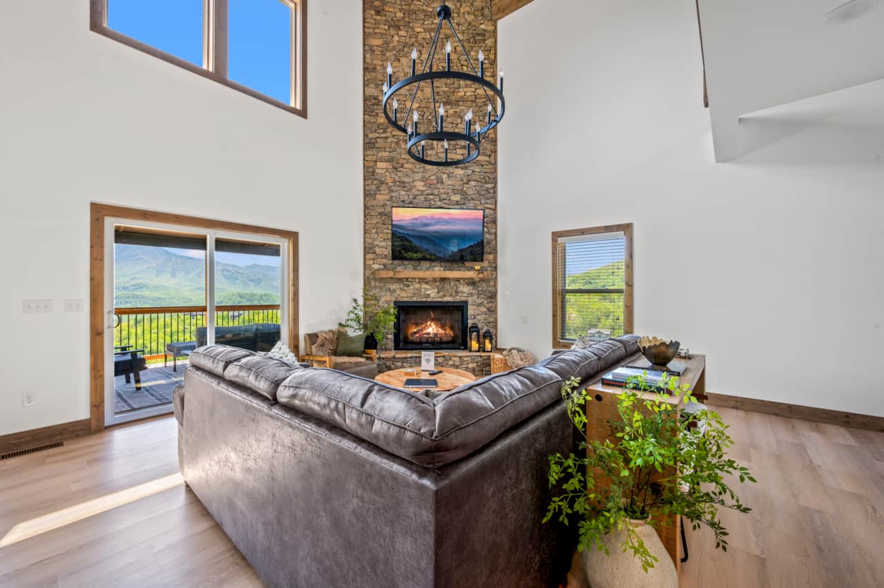 Living Room with Gas Fireplace and Mountain Views