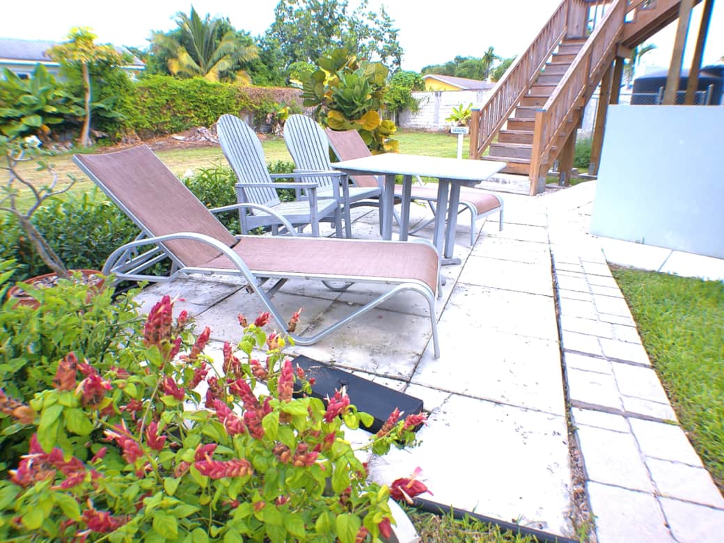 Sun bathing area at the bottom of the staircase
