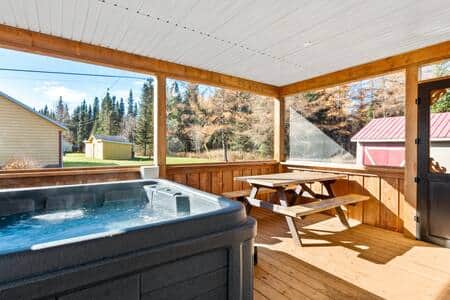 Gazebo avec spa (4 saisons) et table de pique-nique