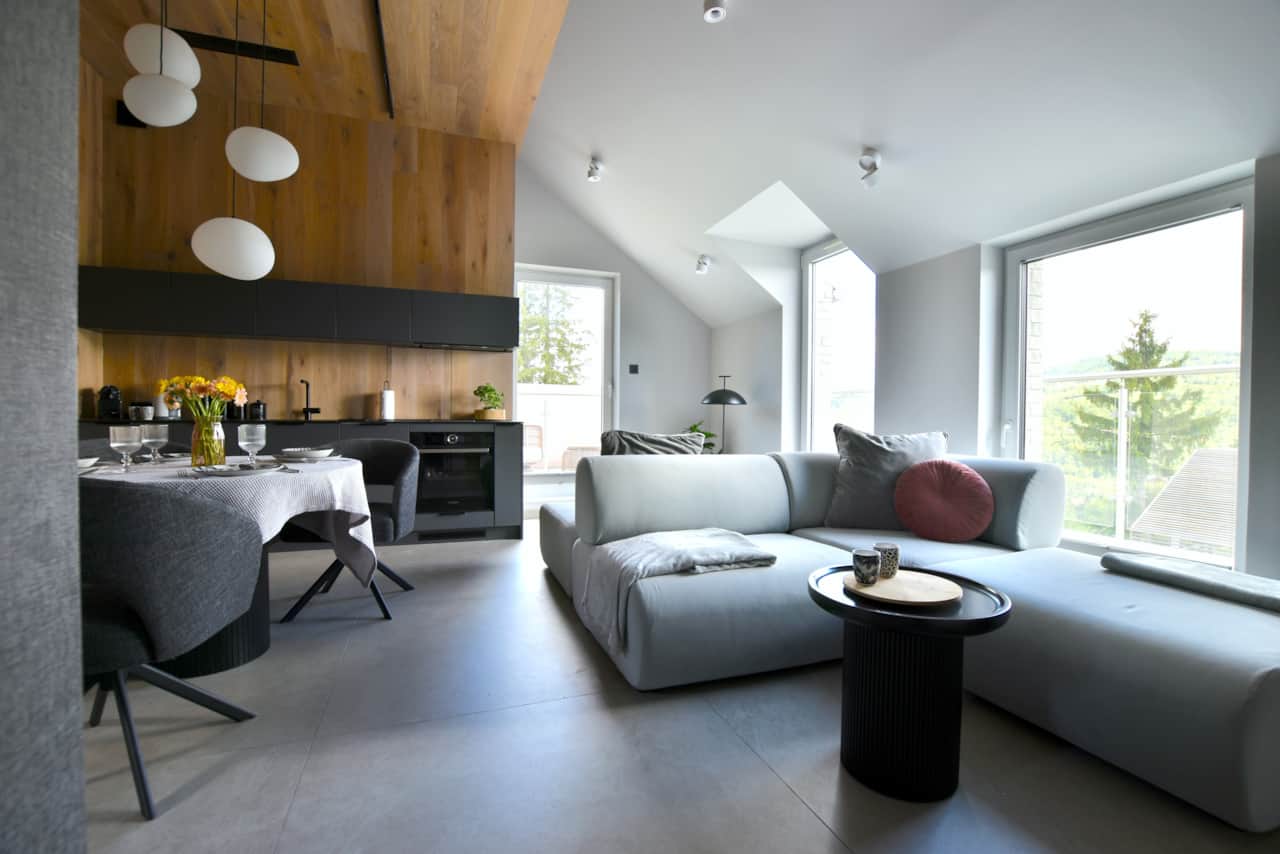 Living room with kitchenette