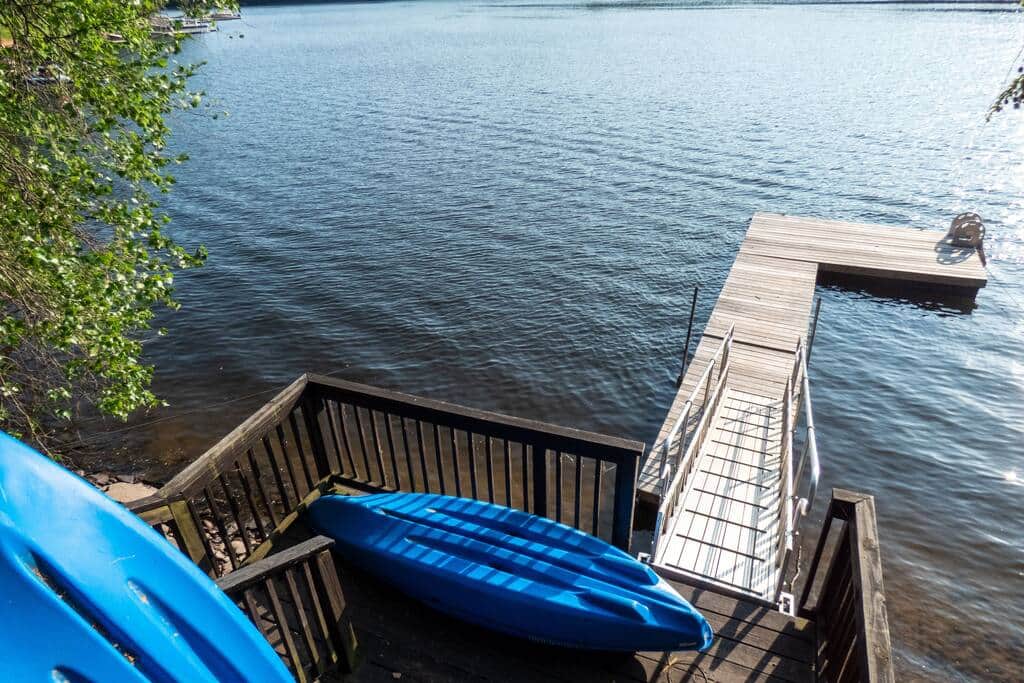 Dock with kayaks available for use.