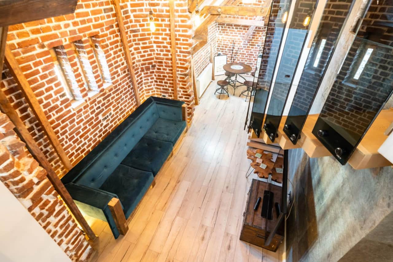 Modern living room with industrial design elements in Central Bucharest